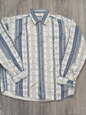 Coliseum Natural Men’s Southwestern Button Down Shirt Tall L Blue White Cotton